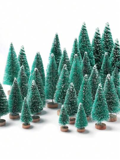 8棵迷你圣诞树/1个装，人造圣诞树瓶刷，8棵装，4种尺寸可选，剑麻雪树，带木底座，适用于圣诞装饰、圣诞派对、家居餐桌摆设，剑麻雪树瓶刷圣诞树，松树装饰品，带木底座，适用于圣诞派对家居装饰（蓝绿色），圣诞装饰，家居圣诞礼物，圣诞装饰品