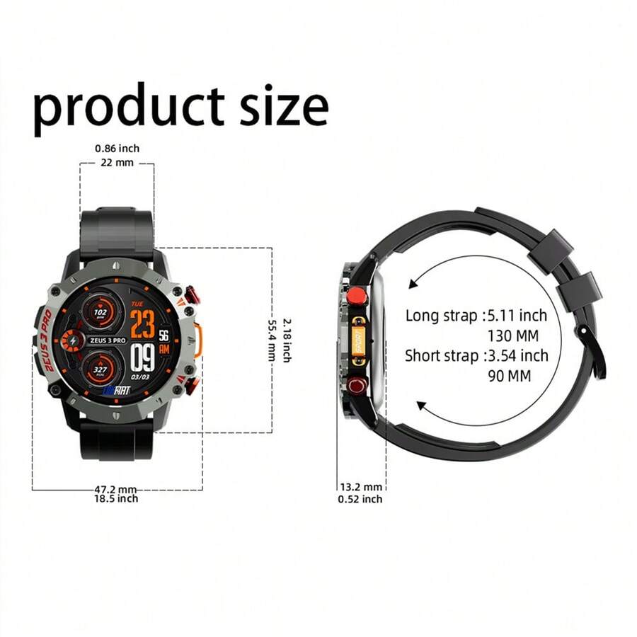 LOKMAT ZEUS 3 PRO Smartwatch IP68 Waterproof 1.39Inch Screen Heart