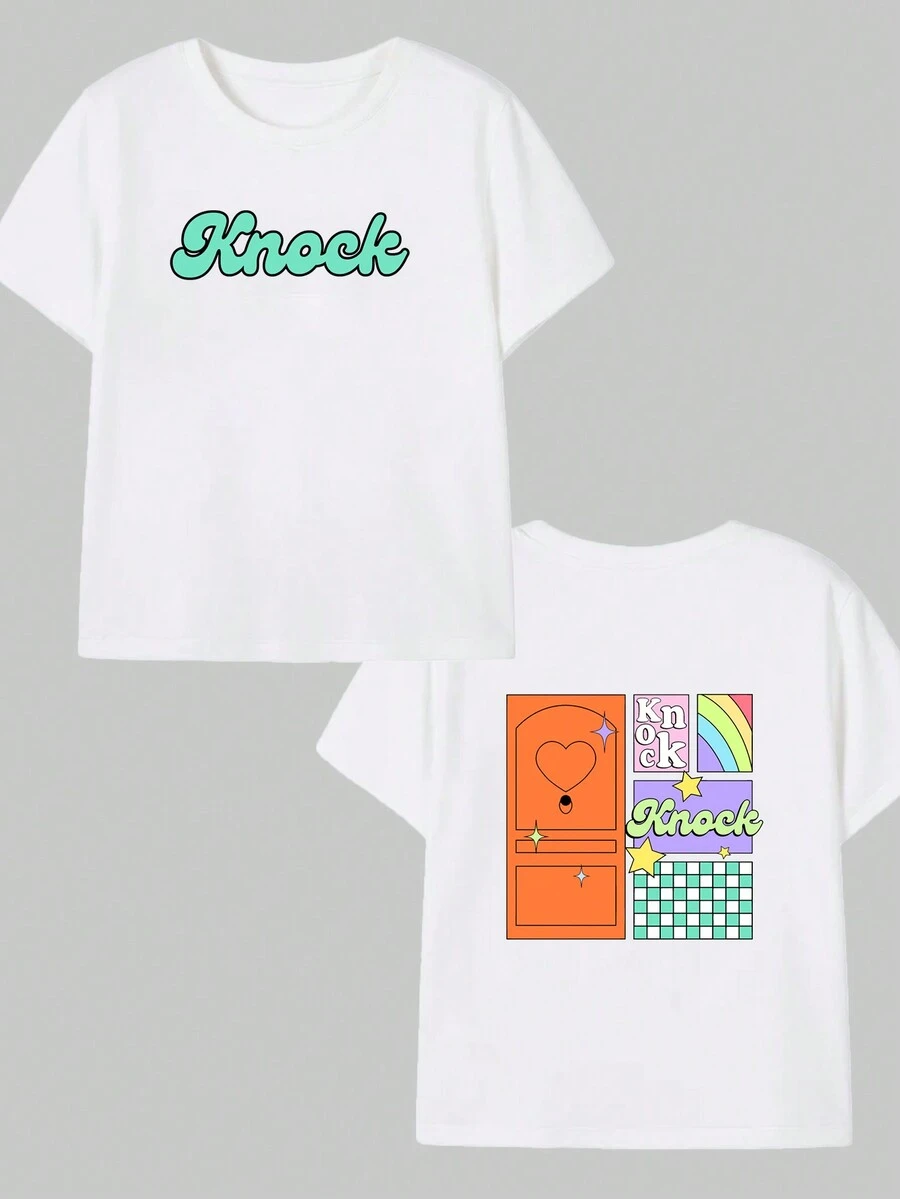 Knack Printed T-Shirt Casual Basic Short Sleeve Unisex - trắng - Xem 1