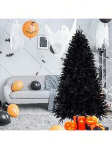 7.5ft Pre-Lit Black Christmas Tree, Full Halloween Xmas Artificial Tree 2156 Branch Tips, 500 Lights, Metal Hinges, Foldable Base, Holiday Decoration - Black - US A Type Plug(110-127V) - View 4