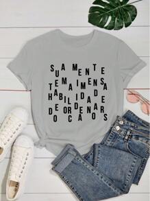 Women's Baby Look T Shirt Motivational Phrases Your Mind Has The Immense Ability To Order Chaos 100% Cotton - 灰色 - 查看 2