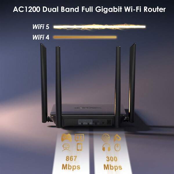 Roteador Wireless de Banda Dupla AC1200 WiFi6 (2,4 GHz + 5 GHz), Roteador WiFi Gigabit para Casa e Jogos, 1 X Porta WAN 10/100/1000 Mbps, 2 X Portas LAN 10/100/1000 Mbps, Com Suporte para MU-MIMO, Beamforming e LNA+PA, IPv6
