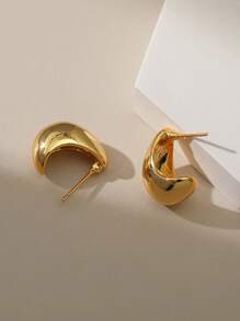 1 Pair Elegant & Petite 925 Sterling Silver Earrings, Thick Gold-Plated Earrings, Made Of Silver And Gold Materials, With High Luster And Smooth Teardrop Design. They Are Versatile Stud Earrings Suitable For Daily Wear And As Gifts. - Style 1 - View 7