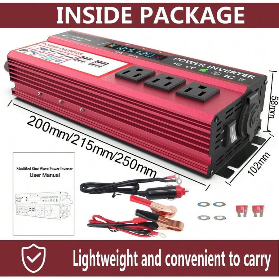 4000W1000W Car Power Inverter D.C 12V To AC 110V 3 AC Outlets RV Solar