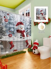 Conjunto de cortina de chuveiro com boneco de neve vermelho de Natal, 1/2/3/4 peças, com 12 ganchos e uma bola de chuveiro, cortina de chuveiro de poliéster impermeável e resistente a mofo, tapete antiderrapante para banheiro, tapete em U para vaso sanitário, capa protetora para vaso sanitário, conjunto decorativo para banheiro, sem necessidade de furadeira, vários tamanhos disponíveis, acessórios de decoração de outono para banheiro, volta às aulas