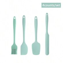 4pcs/Set Nordic Style Silicone Bakeware Tools, Mini Scraper/Mini Spatula/Basting Brush/Long Spatula, Macaron Colors, Cake Cream Cheese Spreader, Kitchen Utensils