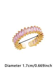 Rosa Quadrat, Kubischem Zirkonia Offen Ring mit Für Frauen , Elegant & Romantisch Modisch Finger Ring mit - Pink - Übersicht 18