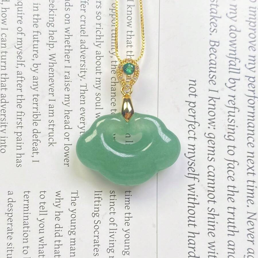 1 件天然绿玉吊坠扣项链，绿色甜甜圈玉 26 毫米宝石吊坠可调节项链，送给母亲的幸运礼物，送给她的礼物，适合节日派对礼物，石英水晶礼物。