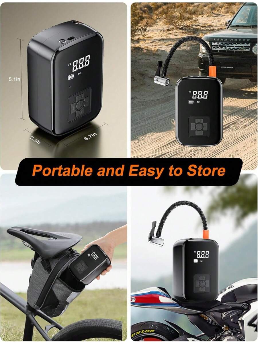 Mini Portable Car Air Compressor 150PSI Tire Pressure Detection LED