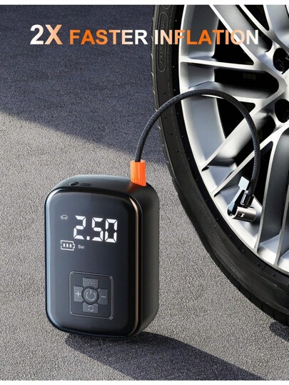 CARSUN Mini Portable Car Air Compressor 150PSI Tire Pressure Detection LED Lighting Small Size High Power Electric Intelligent Tire Inflator Pump For Motorcycle Bicycle Car Ball (Note: Wired Models Without Batteries, The Product Can Not Be Type Of Air Nozzle, Please Buy Carefully) 2 X 2000mAh Lithium Ion Battery 7.4V/12V