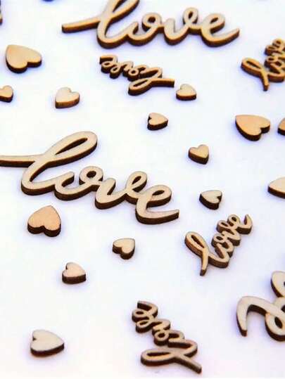 100pcs/Pack Mixed Natural Wooden Heart & Heart-Shaped Confetti, Rustic Style Wedding Table Decor DIY Paper Cutting Craft