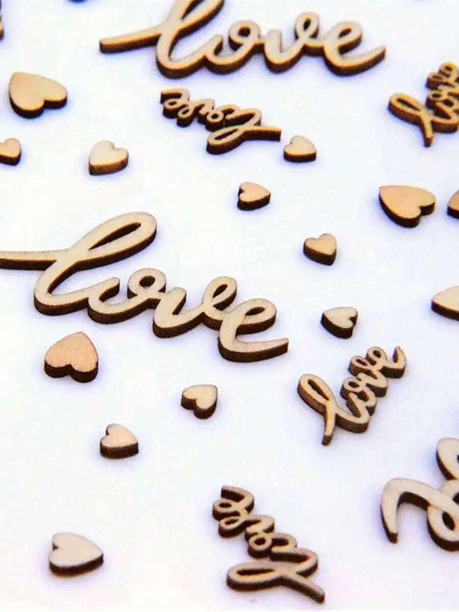 100pcs/Pack Mixed Natural Wooden Heart & Heart-Shaped Confetti, Rustic Style Wedding Table Decor DIY Paper Cutting Craft - Multicolor - View 1