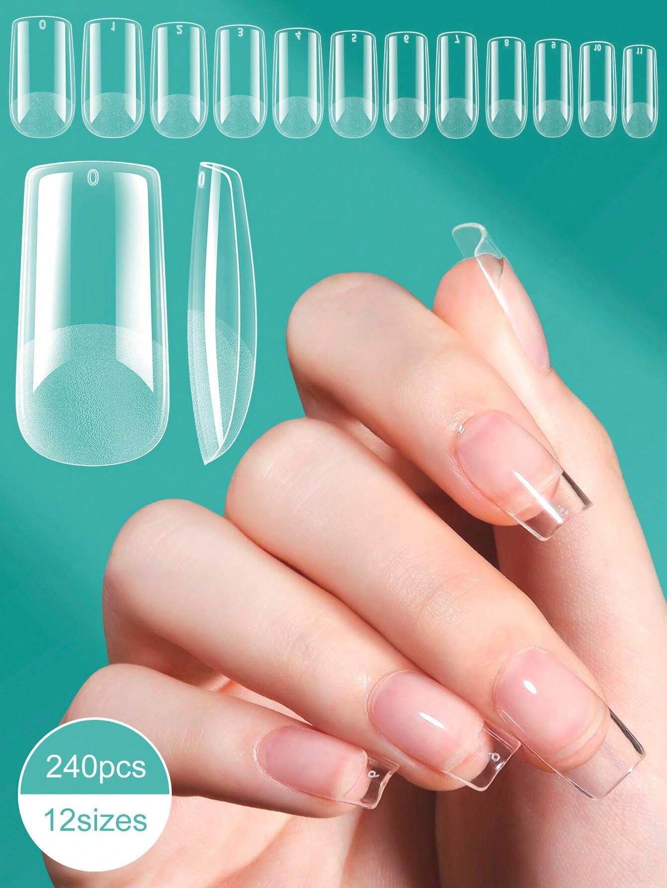 240pcs Clear Matte Square False Nails Medium Length Matte Finish