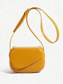 1 件纯色 PU 方形马鞍包，适合女性日常使用 - 黃色 - 查看 2