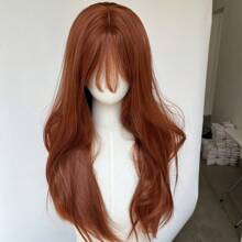 Copper Red Heat Resistant Synthetic Hair Long Straight Cosplay Wig With Bangs - Default - View 1