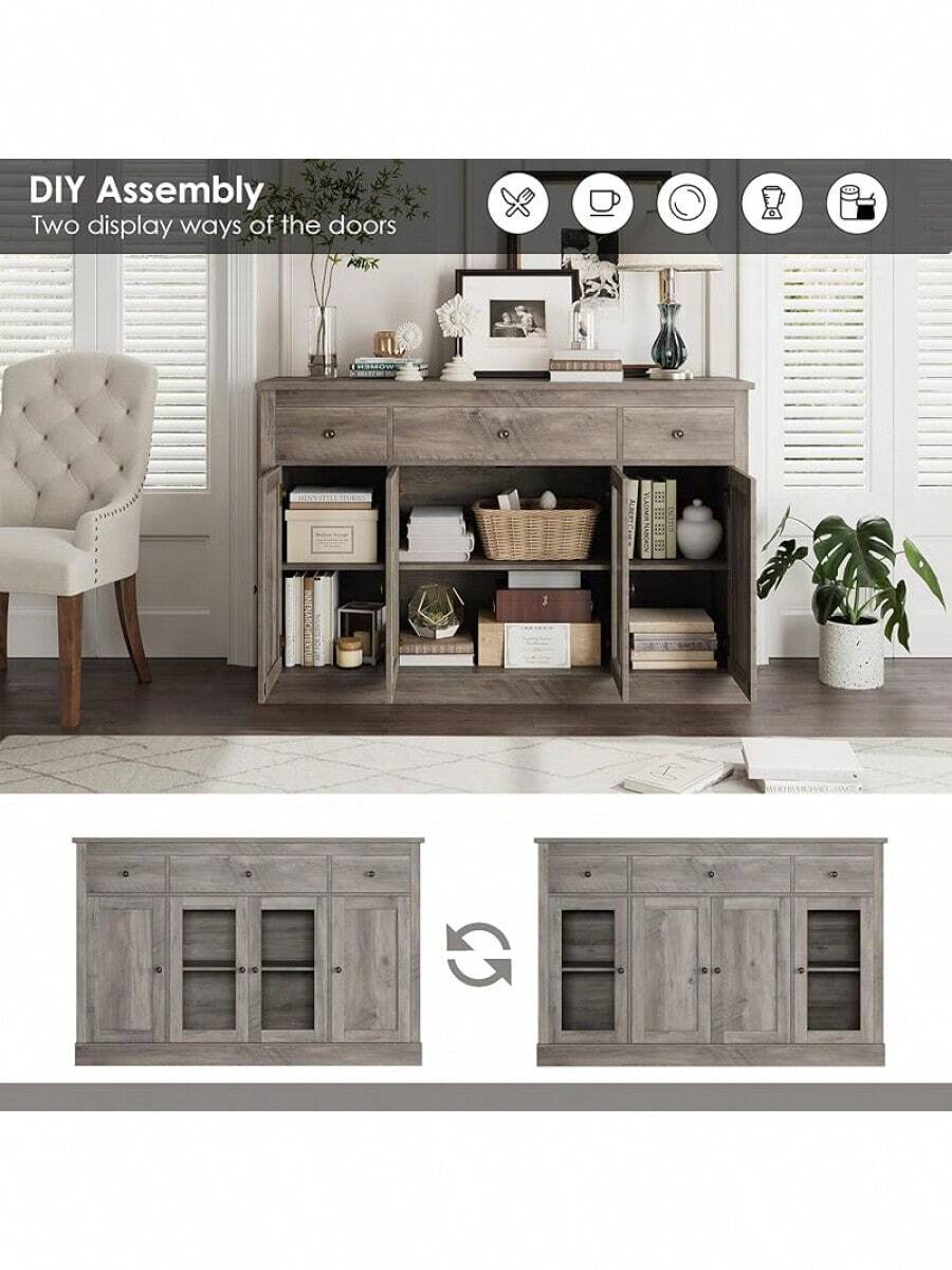 HOSTACK Sideboard Buffet With Storage, 55" Large Kitchen Buffet