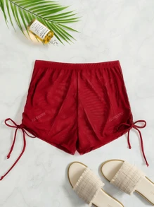 3pcs Red Sparkle Fabric Tie-Up Cover Up Swimwear Set Swimsuits And Swimming Trunks Cover Up, Summer Beach Vacation