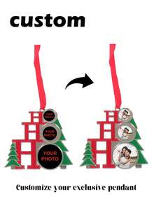 个性定制圣诞照片挂饰圣诞树挂饰家庭情侣纪念品礼物圣诞树家居装饰（三圈，锌合金）