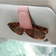 Sunglasses Holder For Car, Leather Magnetic Buckle Sun Visor Sunglass Clip, Ticket Card Storage Glasses Clip, Car Interior Accessories For Men And Women - 淺粉色 - 查看 1