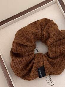 1pc Elegant Solid Color Retro Woolen Pattern Scrunchie, Polyester Fiber, Vintage Style Hair Accessories Hair Tie For Women, Korean Brown Ponytail Holders Hair Elastics Hair Rubber Bands Scrunchies Hair Rope Elastic Hair Tie, Hair Bobbles
