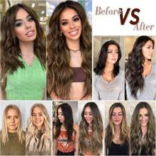 Extensiones con clip, 4 piezas de extensiones de cabello largo ondulado, extensiones de cabello sintético suave natural, postizo con clip para mujeres y niñas