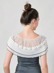 1件黑白女士雪纺蕾丝边褶皱披肩 - 雪紡斗篷披肩 - 查看 10