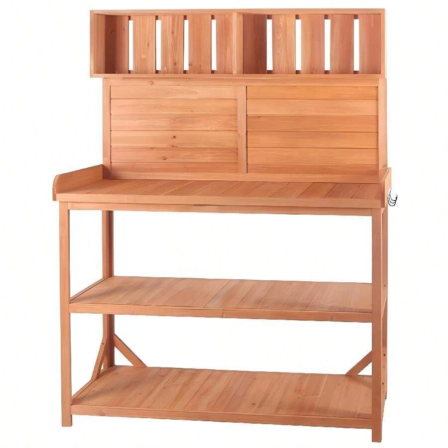 Farmhouse Style Fir Wood Garden Potting Bench With Splash Plate Tool