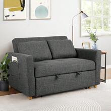 Sleeper Sofa, 3-In-1 Convertible Pull Out Couch Bed Futon Sofa, Linen Fabric Loveseat With 2 Pillows And Adjustable Backrest, Chaise Lounge For Small Spaces Apartment Dorm, Office - 黑色 - 查看 3