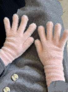 Un par de guantes de piel sintética de visón en unicolor, dulces y esponjosos para mantener el calor, guantes para ciclismo para resistir el frío, regalo de cumpleaños para la novia