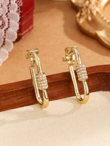 1 对女士时尚夹式耳环，简约金色发夹设计，个性化耳夹，适合无耳洞耳朵 - 迴紋針形狀 - 查看 3