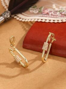 1 对女士时尚夹式耳环，简约金色发夹设计，个性化耳夹，适合无耳洞耳朵 - 迴紋針形狀 - 查看 2