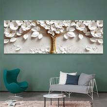 1 tấm áp phích và tranh in hoa trắng cây vàng 3D sang trọng, tranh vải, tranh nghệ thuật treo tường cho phòng khách, phòng ngủ, trang trí văn phòng không có khung 50x150cm/20x59inch - Đen và trắng - Xem 3