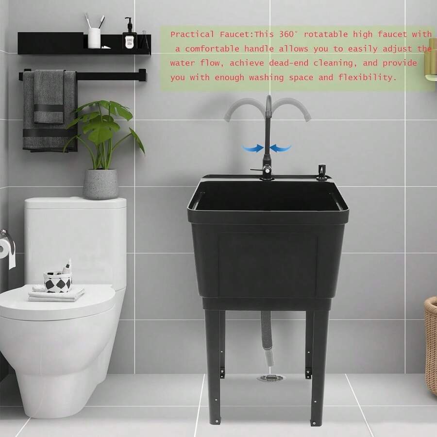 CNCEST LOYALHEARTDYBTG Black Space Saver Utility Sink, Space Saver