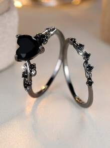 2 件装哥特式黑叶结婚戒指订婚戒指哥特蓝/绿/黑色锆石戒指适合女士女孩日常珠宝礼物 - 戒指套裝 - 查看 19