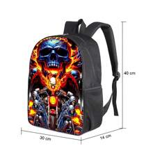 Youth Backpack Children's Characters Biker Skull Prints Novelty Drawing Kids - 黑色 - 查看 2