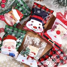100pcs Assorted Christmas Snowflake Cookies, Nut Brittle, Fudge Packaging Bags, Transparent Baking Small Pouches Christmas Christmas Decorations Christmas Pajamas Christmas Gifts Christmas Decor