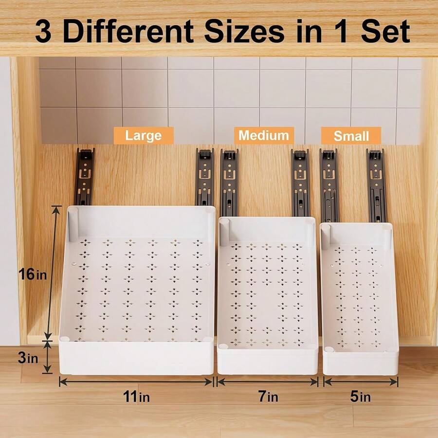3 Pack Pull Out Organizer, Pull Out Drawers For Slide