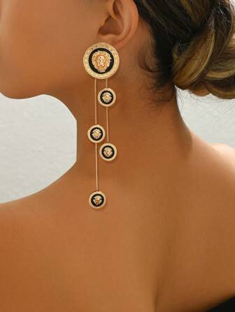 1 对创意狮头流苏耳坠耳环，秋冬新品