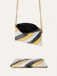 CEZIRA 1 Túi xách da PU họa tiết khối màu kim loại thời trang dành cho nữ, có khóa kéo, túi cầm tay vuông, dây xích kim loại, đeo chéo vai, phong cách Y2K, nhỏ gọn, hoàn hảo cho các cô gái tuổi teen, đi chơi dự tiệc ở trường đại học - Nhiều màu - Xem 8