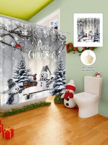 1/2/3/4 Pieces Christmas Collection Shower Curtain, Cute Snowman Woven Shower Curtain, Bathroom Non-Slip Mat, Toilet U-Mat, Toilet Lid Cover Mat, Bathroom Complete Set, Modern Waterproof Bathroom Decoration, Comes With 12 Hooks And A Shower Ball, Multiple Sizes Available Back To School