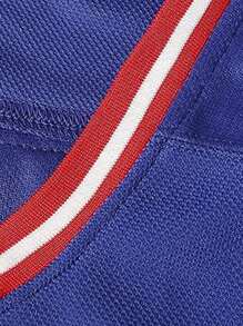 Maglietta a maniche lunghe con scollo a V, stile boyfriend, in jersey di hockey su ghiaccio americana blu, ricamata e impunturata, adatta per eventi sportivi e festa