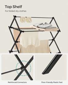 SONGMICS Foldable Clothes Airer, Clothes Drying Rack, Compact Clothes Horse Dryer, Laundry Rack, Steel Frame, Easy Assembly, Indoor Outdoor Use, Black - Black - View 5