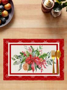 4 Pcs Watercolor Holly Christmas Placemats Seasonal Poinsettia Buffalo Plaid Winter Christmas Holiday Table Mats For Party Kitchen Restaurant Decoration