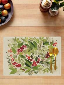 4 Pcs Watercolor Holly Christmas Placemats Seasonal Poinsettia Buffalo Plaid Winter Christmas Holiday Table Mats For Party Kitchen Restaurant Decoration
