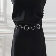 金属扣水钻装饰腰链腰带，优雅的女士配饰 - 彩色 - 查看 6