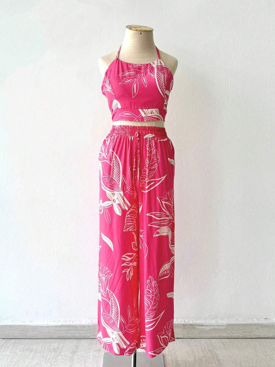 Women's Printed Pants And Shorts Set - 粉色 - 查看 1