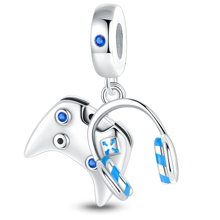 镀银粉色耳机吊饰，配爱心锆石珠和蓝色耳机吊饰 DIY 珠宝，适合女性 DIY 手链吊坠珠宝，适合音乐学生 - 彩色 - 查看 13