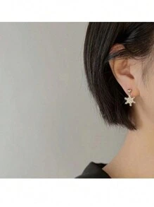 1 对时尚女士水钻雪花耳环，夹式耳环，高端优雅，圣诞礼物 - 雪花耳夾 - 查看 3