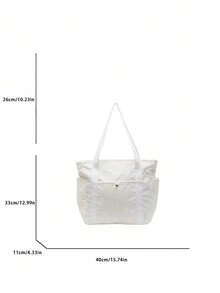 新款简约纯色女士手提包，时尚大容量户外旅行度假单肩包，轻便休闲街头购物收纳腋下包，便携百搭日常通勤手提包，适合上学工作使用 - 白色 - 查看 7