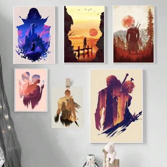 1 pieza de arte de pared, póster de arte de videojuego y impresión para decoración de habitación, diseño de bosque del juego Horizon Zero Dawn con caballero, decoración de pared para sala de estar, pintura en lienzo sin marco opcional con marco vintage
